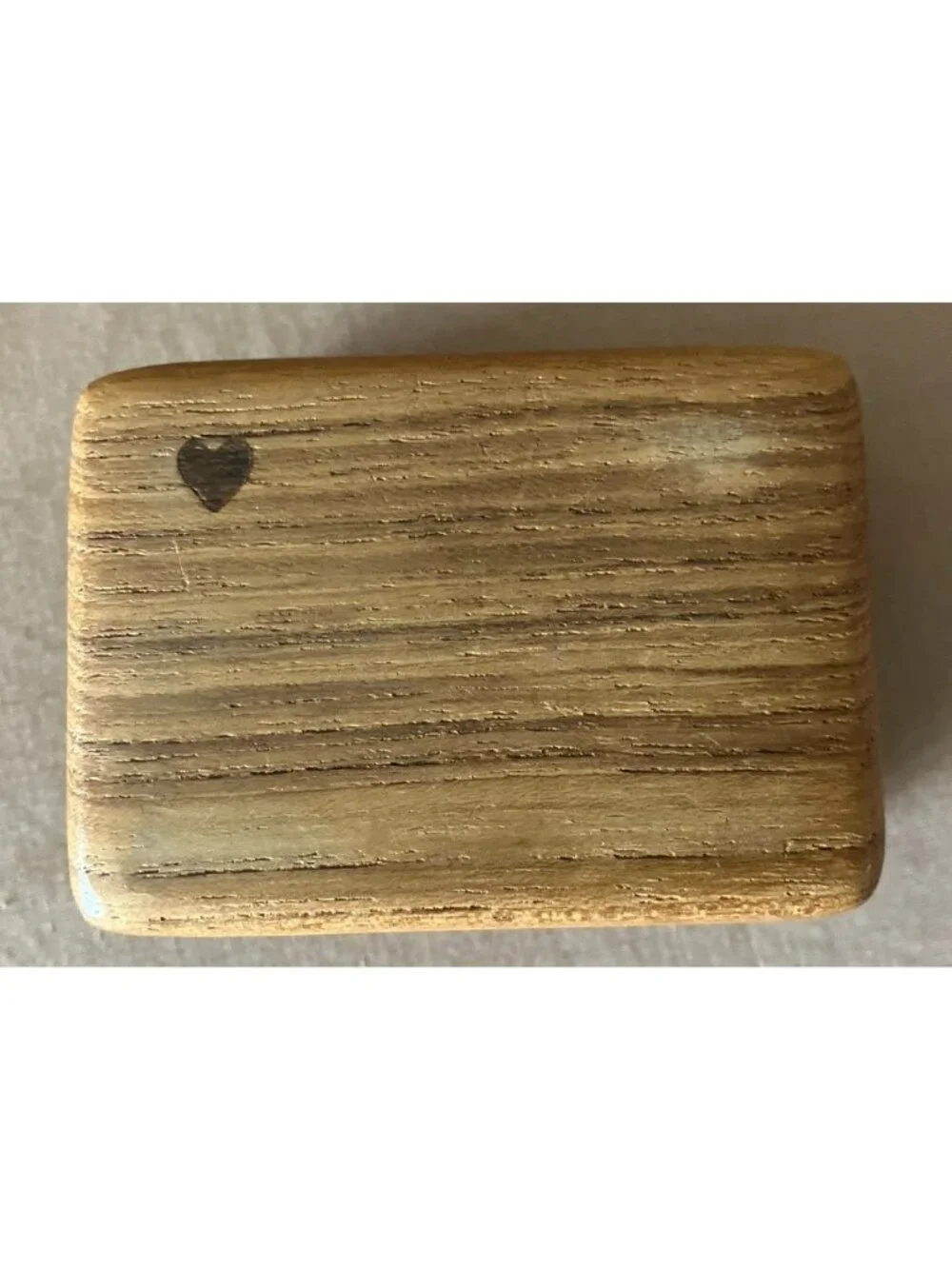 Wooden Trinket Box With Inlay Top & Slide Lid Heart On Back 2 3/4” Long